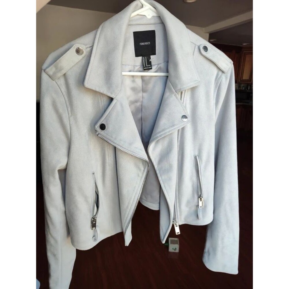 Forever 21 light grey moto jacket size M new suede (see description)